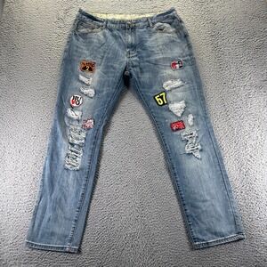 Sosoo Jeans Mens 36x32 Blue Cotton Denim Straight Leg Hip Hop Biker Distressed